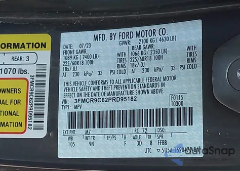 2023 Ford Bronco Sport Outer Banks из США, поврежденный, VIN 3FMCR9C62PRD95182